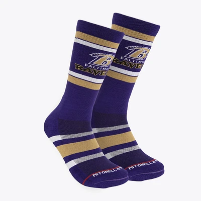 Men's Mitchell & Ness Purple Baltimore Ravens Throwback Team Stripes Crew Socks