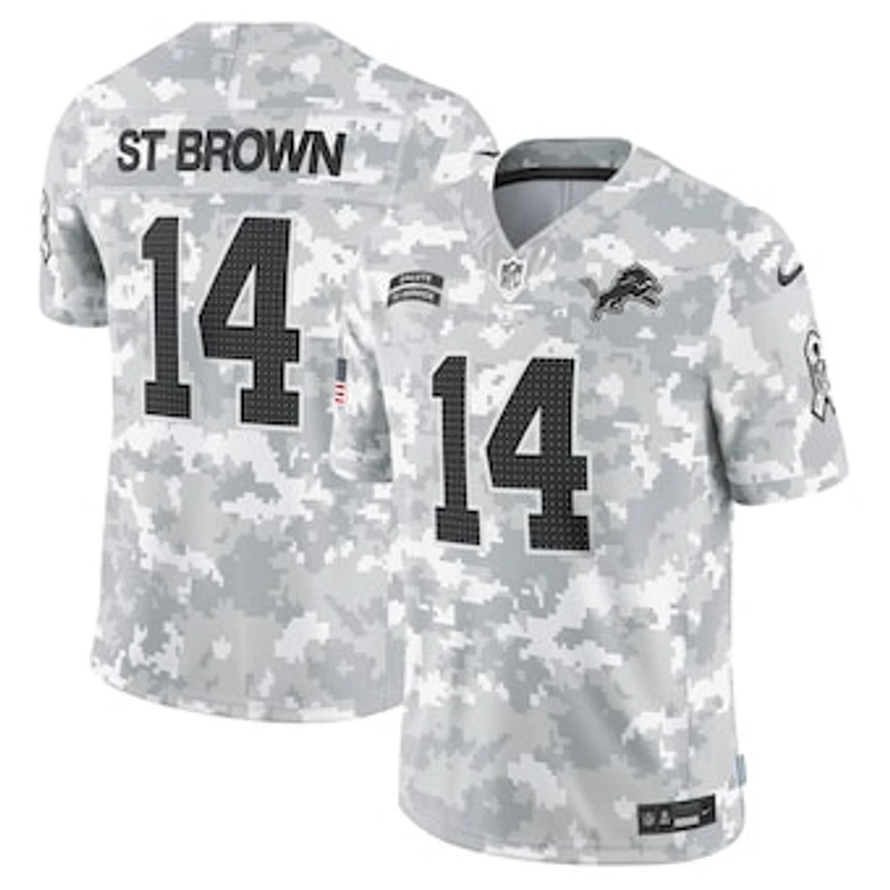 Men's Nike Amon-Ra St. Brown Arctic Camo Detroit Lions 2024 Salute to Service Limited Jersey