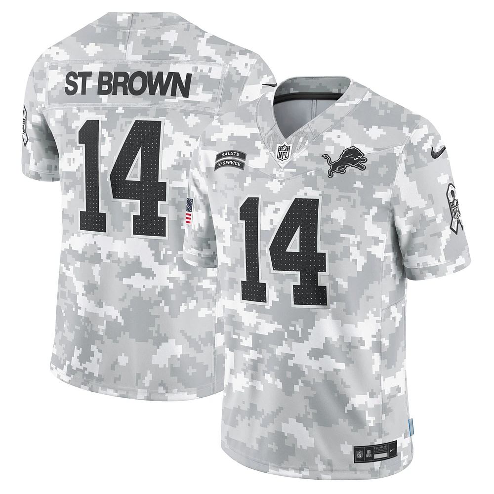 Men's Nike Amon-Ra St. Brown Arctic Camo Detroit Lions 2024 Salute to Service Limited Jersey