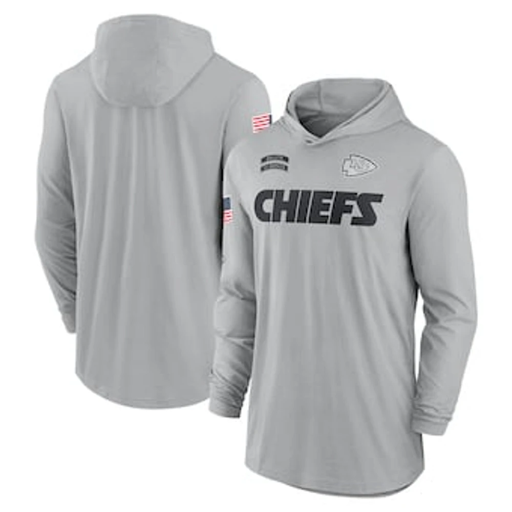 Men's Nike Gray Kansas City Chiefs 2024 Salute to Service Lightweight Performance Long Sleeve Hooded T-Shirt