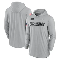 Men's Nike Gray Los Angeles Chargers 2024 Salute to Service Lightweight Performance Long Sleeve Hooded T-Shirt