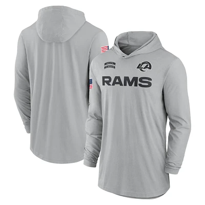 Men's Nike Gray Los Angeles Rams 2024 Salute to Service Lightweight Performance Long Sleeve Hooded T-Shirt