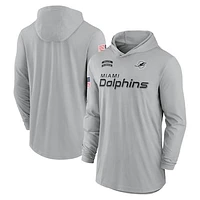 Men's Nike Gray Miami Dolphins 2024 Salute to Service Lightweight Performance Long Sleeve Hooded T-Shirt