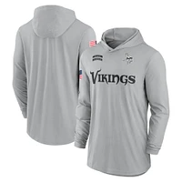 Men's Nike Gray Minnesota Vikings 2024 Salute to Service Lightweight Performance Long Sleeve Hooded T-Shirt