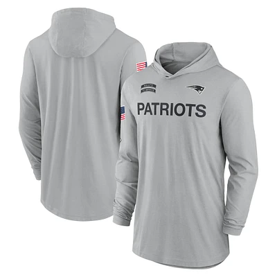 Men's Nike Gray New England Patriots 2024 Salute to Service Lightweight Performance Long Sleeve Hooded T-Shirt