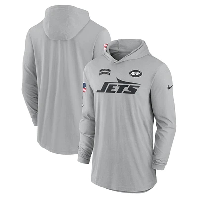 Men's Nike Gray New York Jets 2024 Salute to Service Lightweight Performance Long Sleeve Hooded T-Shirt