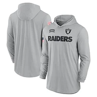 Men's Nike Gray Las Vegas Raiders 2024 Salute to Service Lightweight Performance Long Sleeve Hooded T-Shirt