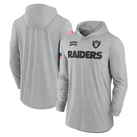 Men's Nike Gray Las Vegas Raiders 2024 Salute to Service Lightweight Performance Long Sleeve Hooded T-Shirt