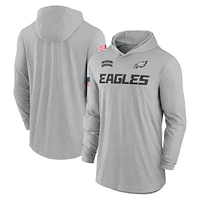 Men's Nike Gray Philadelphia Eagles 2024 Salute to Service Lightweight Performance Long Sleeve Hooded T-Shirt