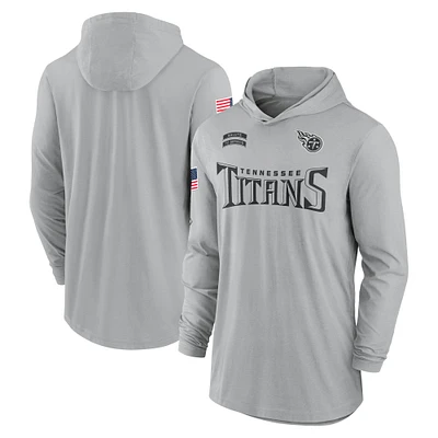 Men's Nike Gray Tennessee Titans 2024 Salute to Service Lightweight Performance Long Sleeve Hooded T-Shirt