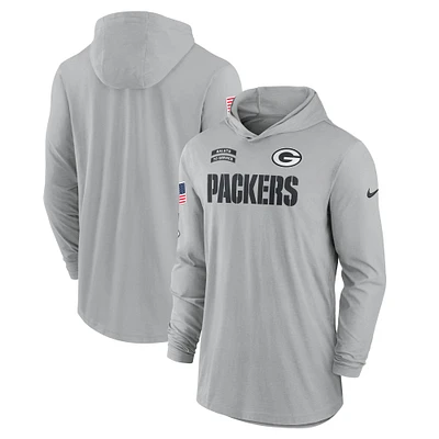 Men's Nike Gray Green Bay Packers 2024 Salute to Service Lightweight Performance Long Sleeve Hooded T-Shirt