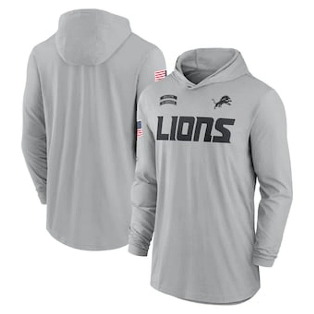 Men's Nike Gray Detroit Lions 2024 Salute to Service Lightweight Performance Long Sleeve Hooded T-Shirt