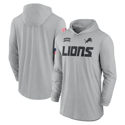 Men's Nike Gray Detroit Lions 2024 Salute to Service Lightweight Performance Long Sleeve Hooded T-Shirt