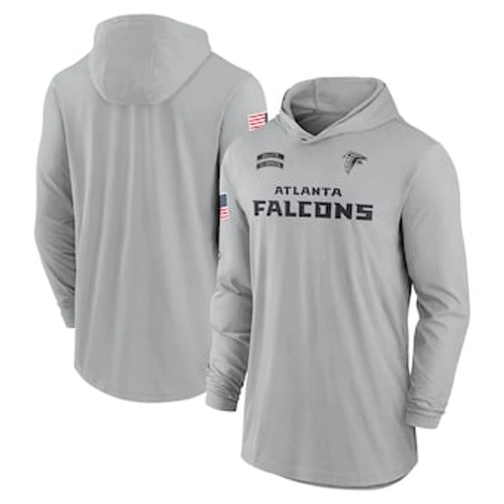 Men's Nike Gray Atlanta Falcons 2024 Salute to Service Lightweight Performance Long Sleeve Hooded T-Shirt