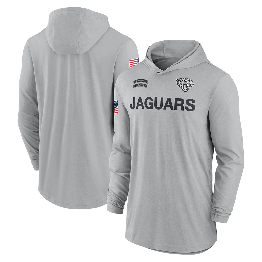 Men's Nike Gray Jacksonville Jaguars 2024 Salute to Service Lightweight Performance Long Sleeve Hooded T-Shirt