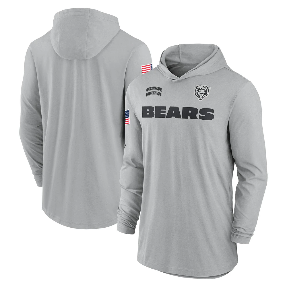 Men's Nike Gray Chicago Bears 2024 Salute to Service Lightweight Performance Long Sleeve Hooded T-Shirt