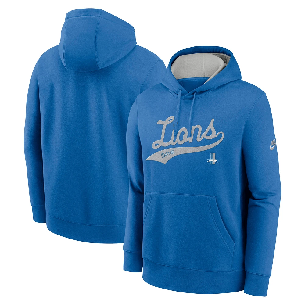 Men's Nike Blue Detroit Lions Rewind Club Logo Pullover Hoodie