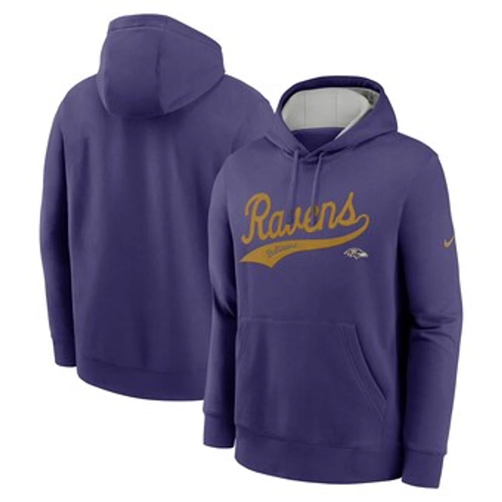 Men's Nike Purple Baltimore Ravens Rewind Club Logo Pullover Hoodie