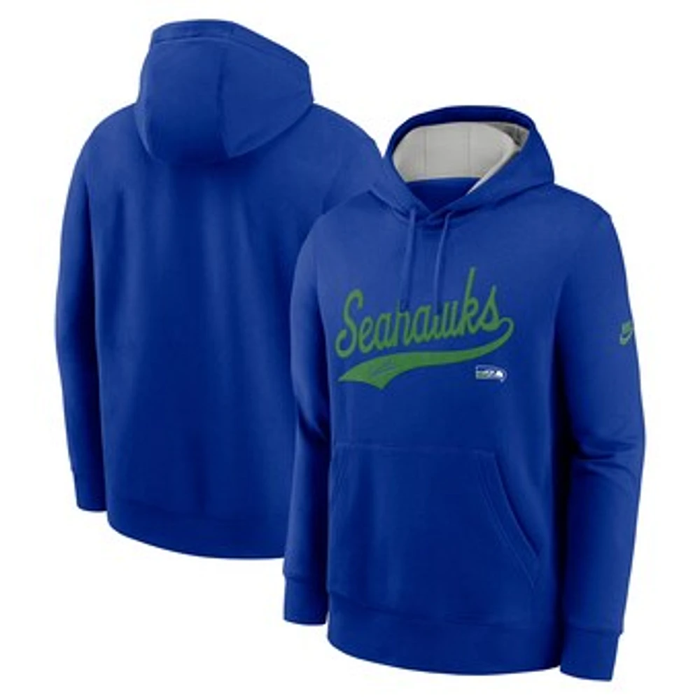 Men's Nike Royal Seattle Seahawks Rewind Club Logo Pullover Hoodie