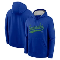 Men's Nike Royal Seattle Seahawks Rewind Club Logo Pullover Hoodie