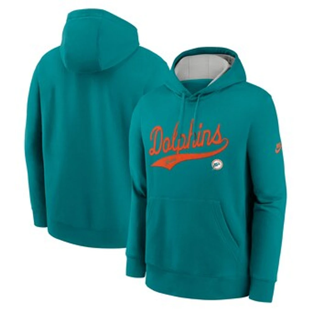 Men's Nike Aqua Miami Dolphins Rewind Club Logo Pullover Hoodie