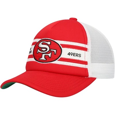 Youth Mitchell & Ness Scarlet San Francisco 49ers Stripe Trucker Adjustable Hat