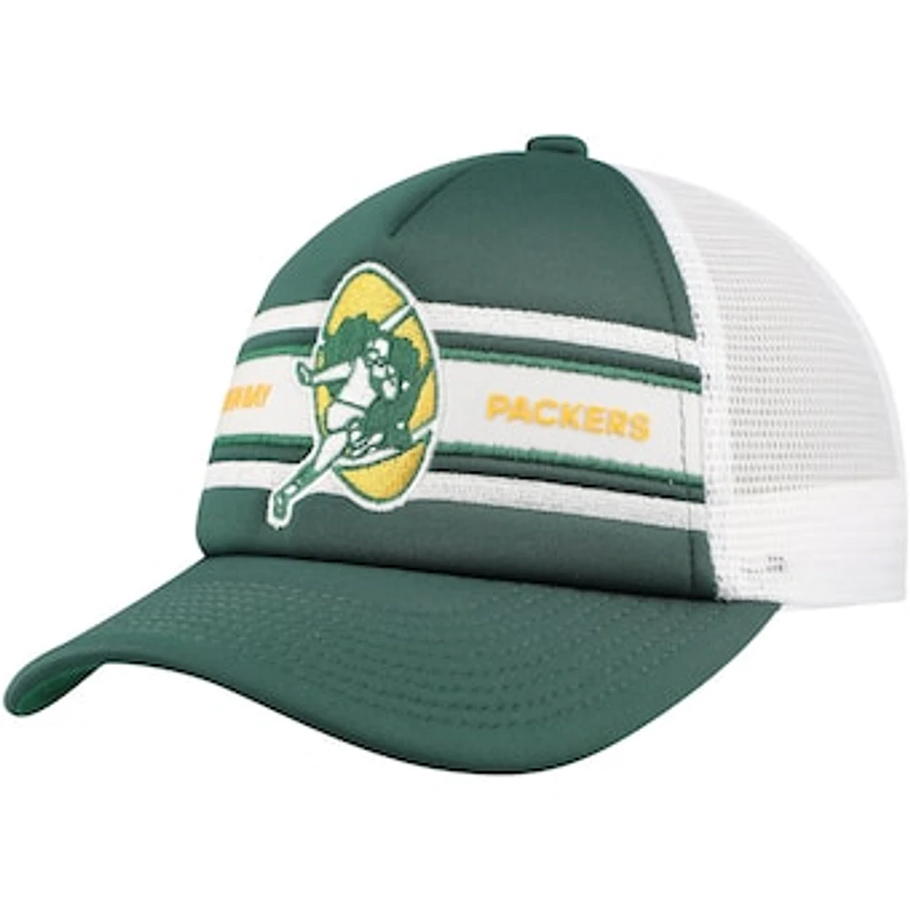 Youth Mitchell & Ness Green Green Bay Packers Stripe Trucker Adjustable Hat