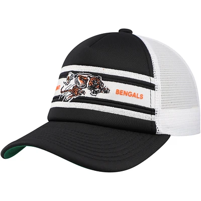 Youth Mitchell & Ness Black Cincinnati Bengals Stripe Trucker Adjustable Hat