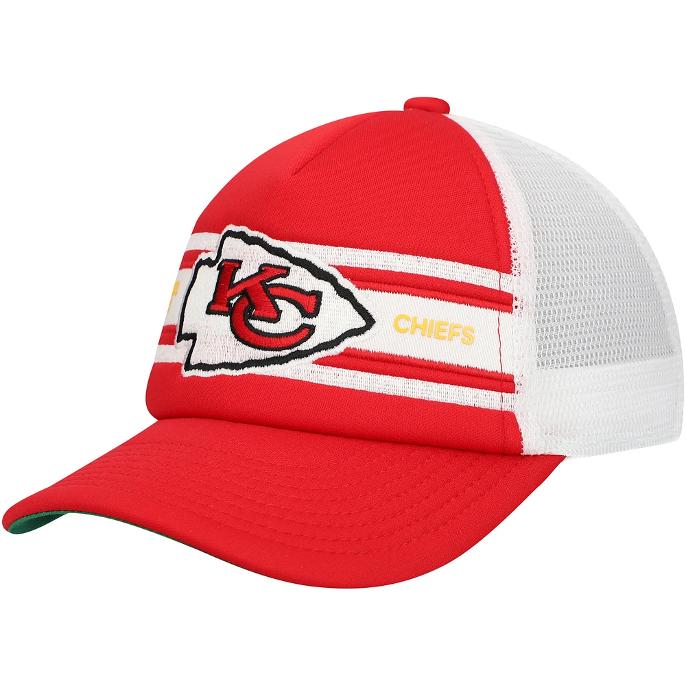 Youth Mitchell & Ness Red Kansas City Chiefs Stripe Trucker Adjustable Hat