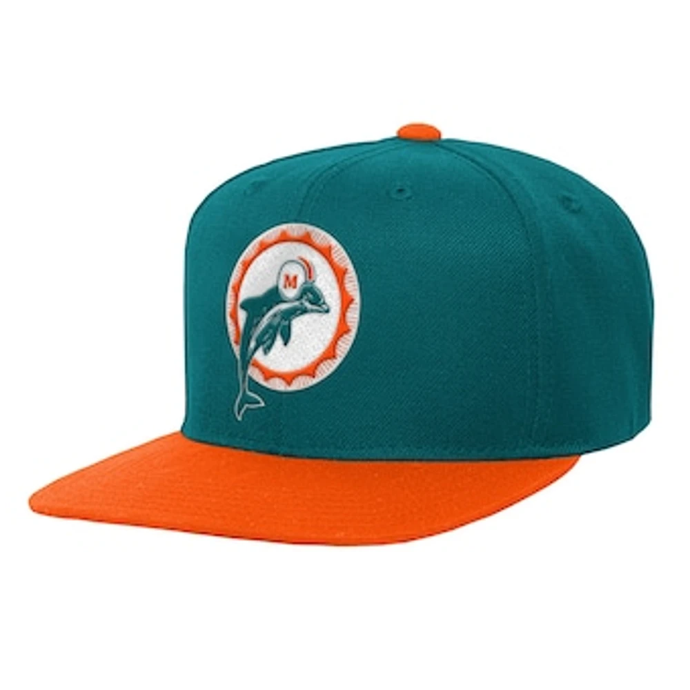 Youth Mitchell & Ness Aqua Miami Dolphins Team Two-Tone Snapback Hat