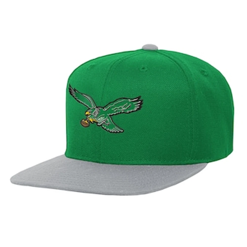 Youth Mitchell & Ness Kelly Green Philadelphia Eagles Team Two-Tone Snapback Hat