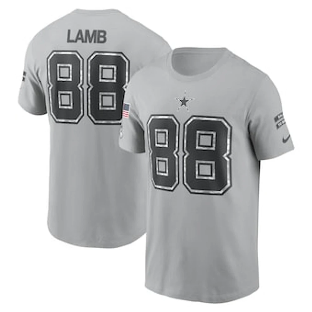 Men's Nike CeeDee Lamb Gray Dallas Cowboys 2024 Salute To Service Name & Number T-Shirt