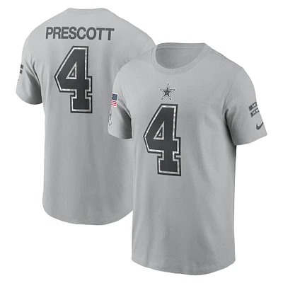 Men's Nike Dak Prescott Gray Dallas Cowboys 2024 Salute To Service Name & Number T-Shirt