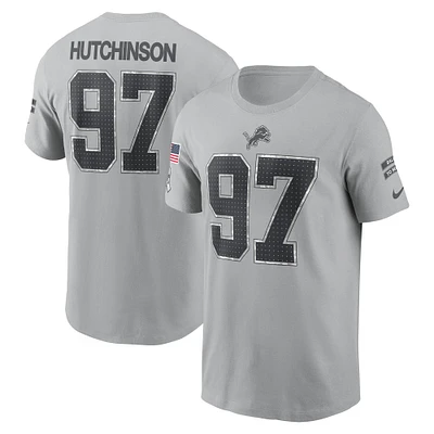 Men's Nike Aidan Hutchinson Gray Detroit Lions 2024 Salute To Service Name & Number T-Shirt