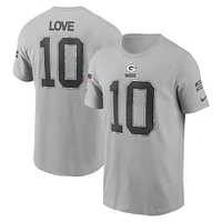 Men's Nike Jordan Love Gray Green Bay Packers 2024 Salute To Service Name & Number T-Shirt