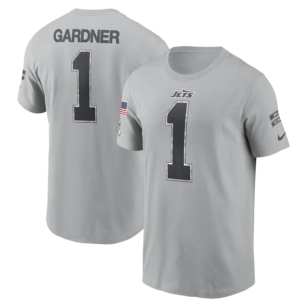 Men's Nike Ahmad Sauce Gardner Gray New York Jets 2024 Salute To Service Name & Number T-Shirt