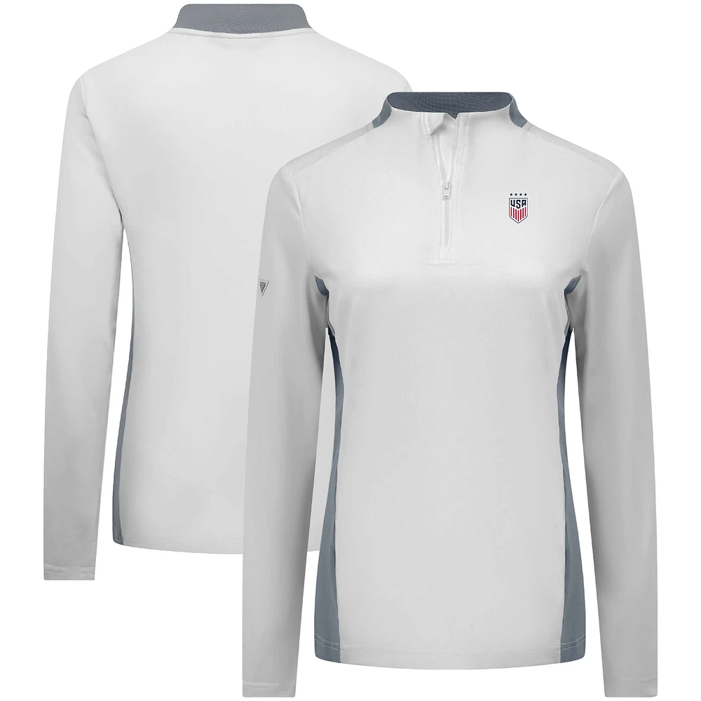 Women's Levelwear White USWNT Moxie Insignia Quarter-Zip Pullover