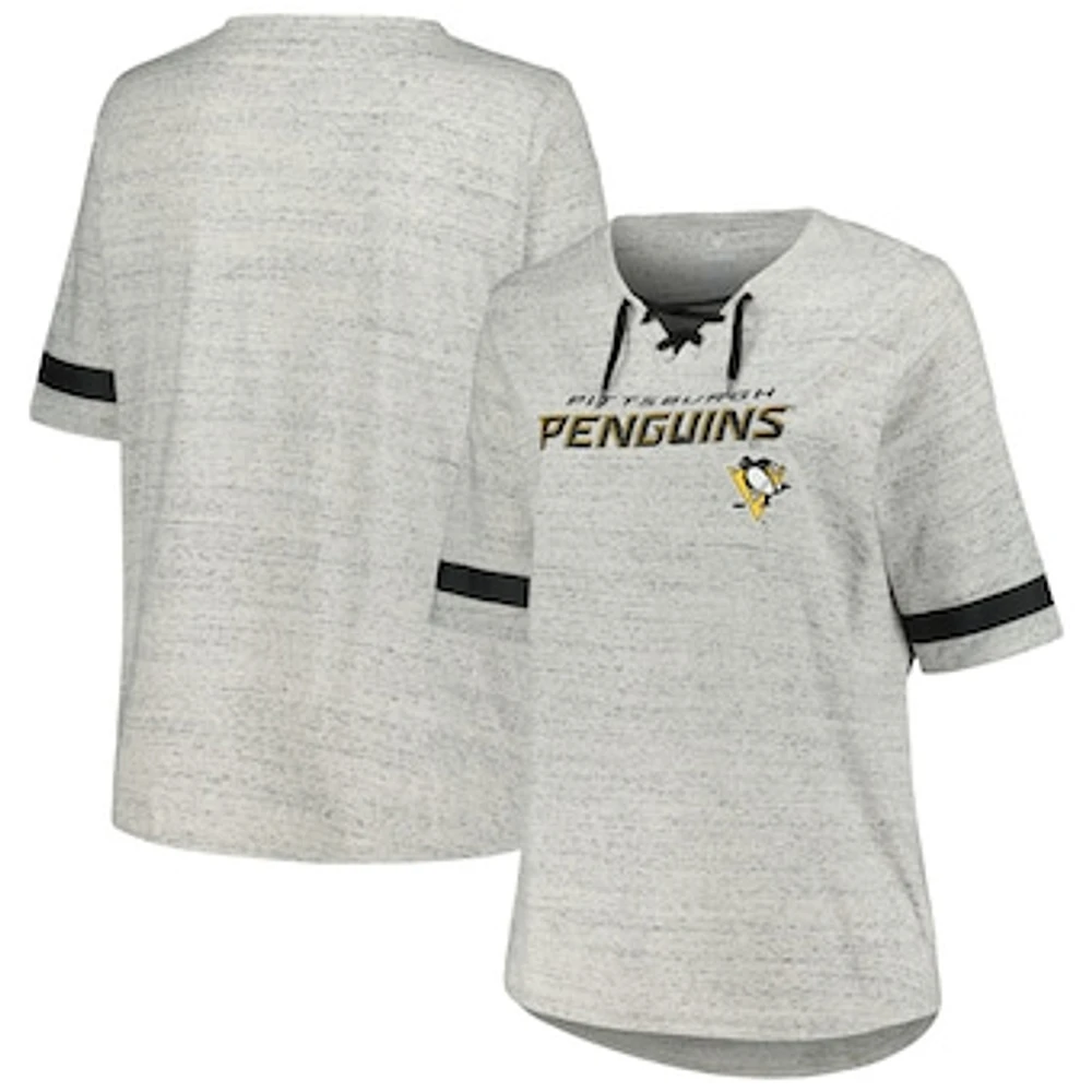 Women's Fanatics Heather Gray Pittsburgh Penguins Plus Lace-Up  T-Shirt