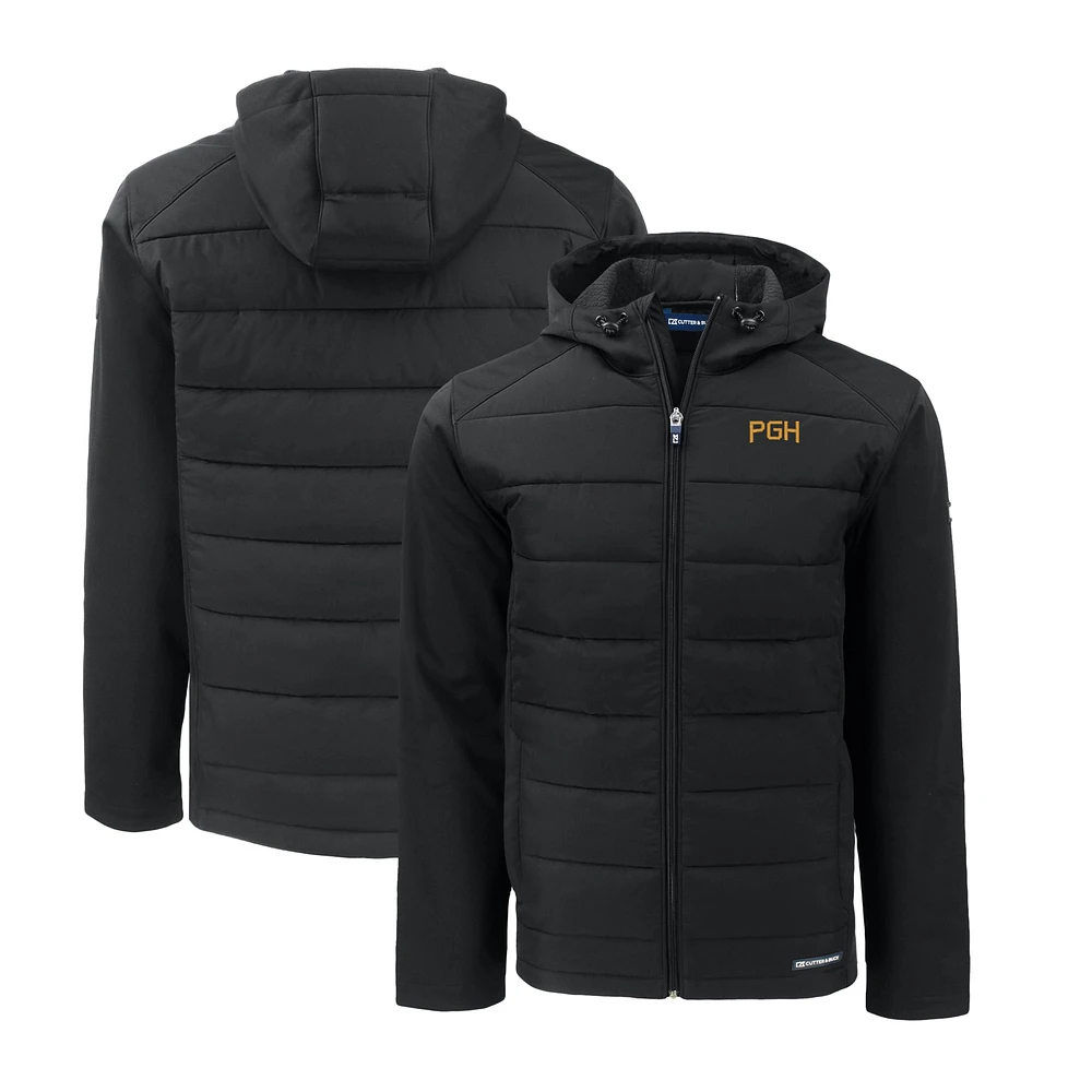 Men's Cutter & Buck Black Pittsburgh Pirates City Connect Big Tall Evoke Hybrid Eco Softshell Recycled Full-Zip Hooded Jacket
