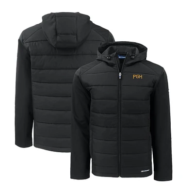 Men's Cutter & Buck Black Pittsburgh Pirates City Connect Big Tall Evoke Hybrid Eco Softshell Recycled Full-Zip Hooded Jacket