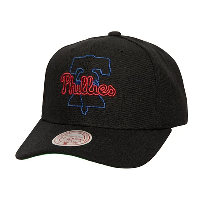 Men's Mitchell & Ness Black Philadelphia Phillies Neon Logo Pro Crown Adjustable Hat