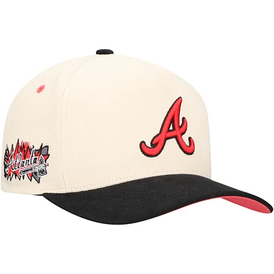 Men's Mitchell & Ness Cream Atlanta Braves Overspray Pro Pinch Snapback Hat