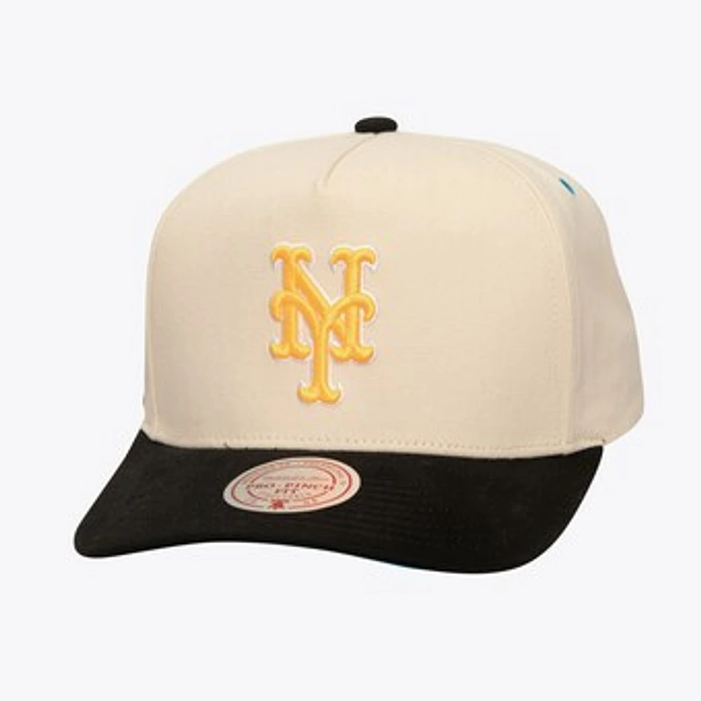 Men's Mitchell & Ness Cream New York Mets Overspray Pro Pinch Snapback Hat