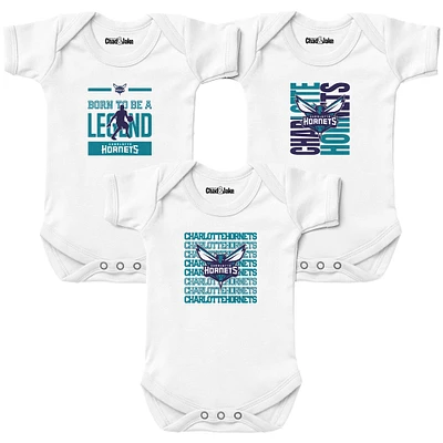 Newborn & Infant Chad Jake White Charlotte Hornets 3-Pack Bodysuit Set