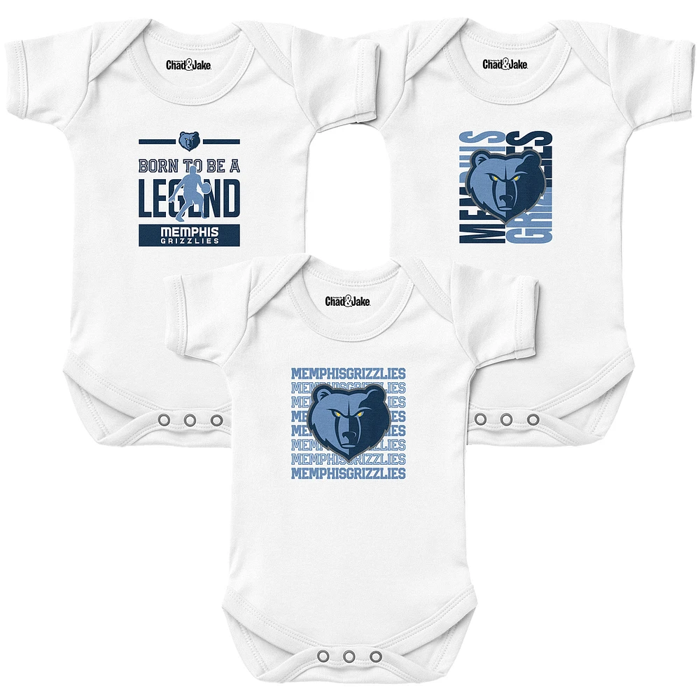 Newborn & Infant Chad Jake White Memphis Grizzlies 3-Pack Bodysuit Set