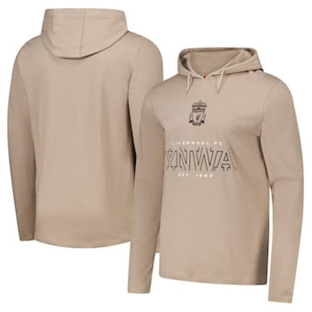 Men's Tan Liverpool Wordmark Long Sleeve  Hoodie T-Shirt