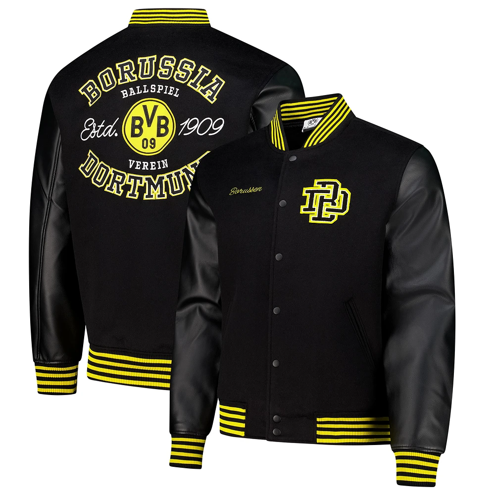 Men's Black Borussia Dortmund Supporter's Full-Snap Varsity Jacket