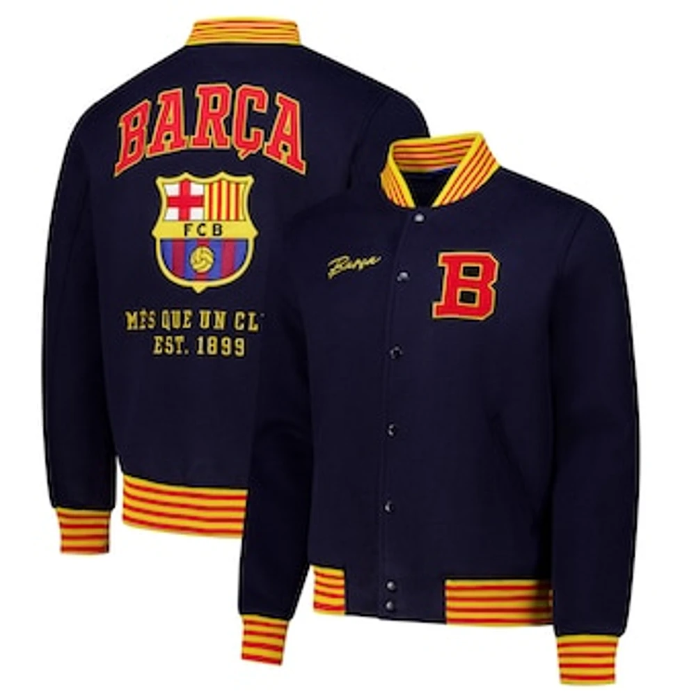 Men's Navy Barcelona Supporter's Full-Snap Varsity Jacket