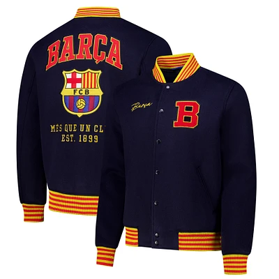 Men's Navy Barcelona Supporter's Full-Snap Varsity Jacket