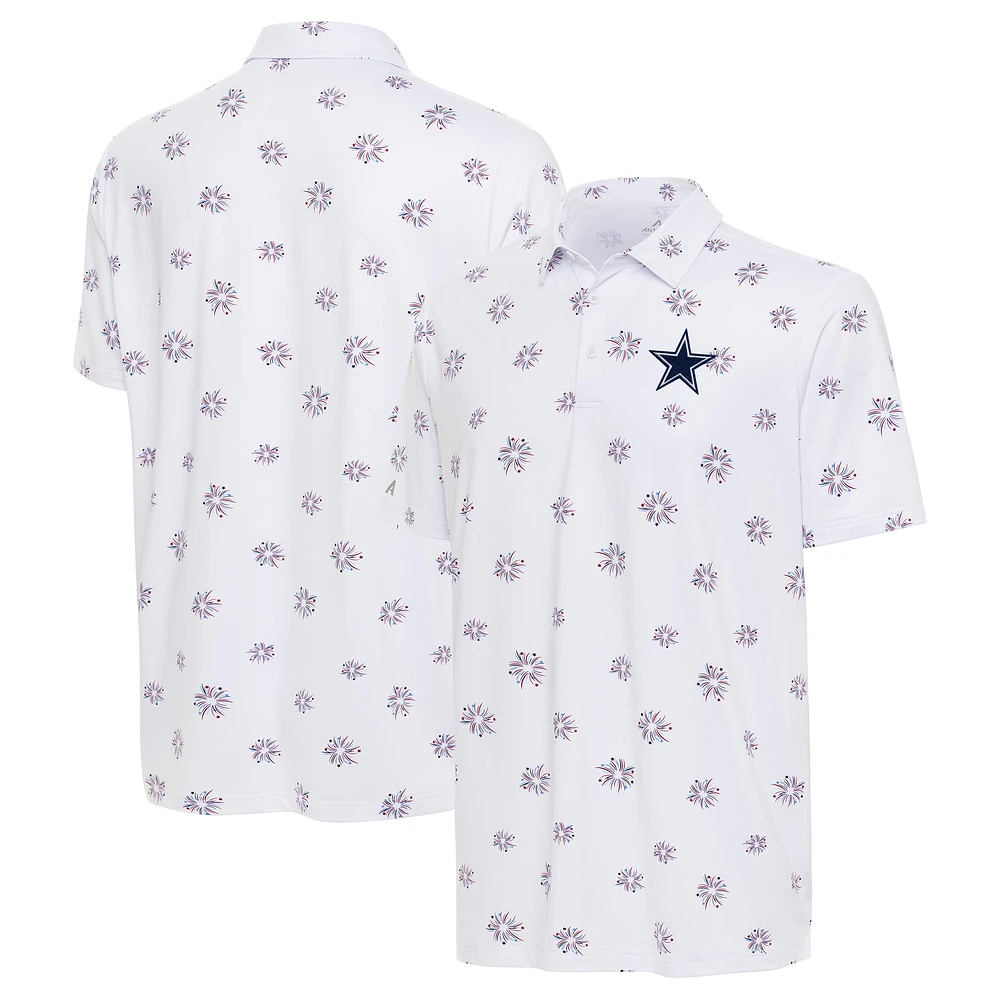 Men's Antigua White Dallas Cowboys Fireworks Polo